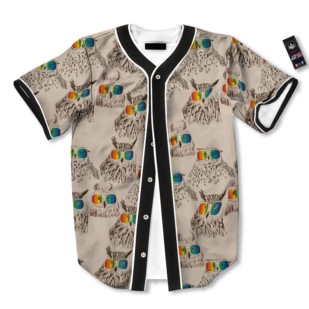 Owl Glasses Print Pattern Baseball Jersey-grizzshop
