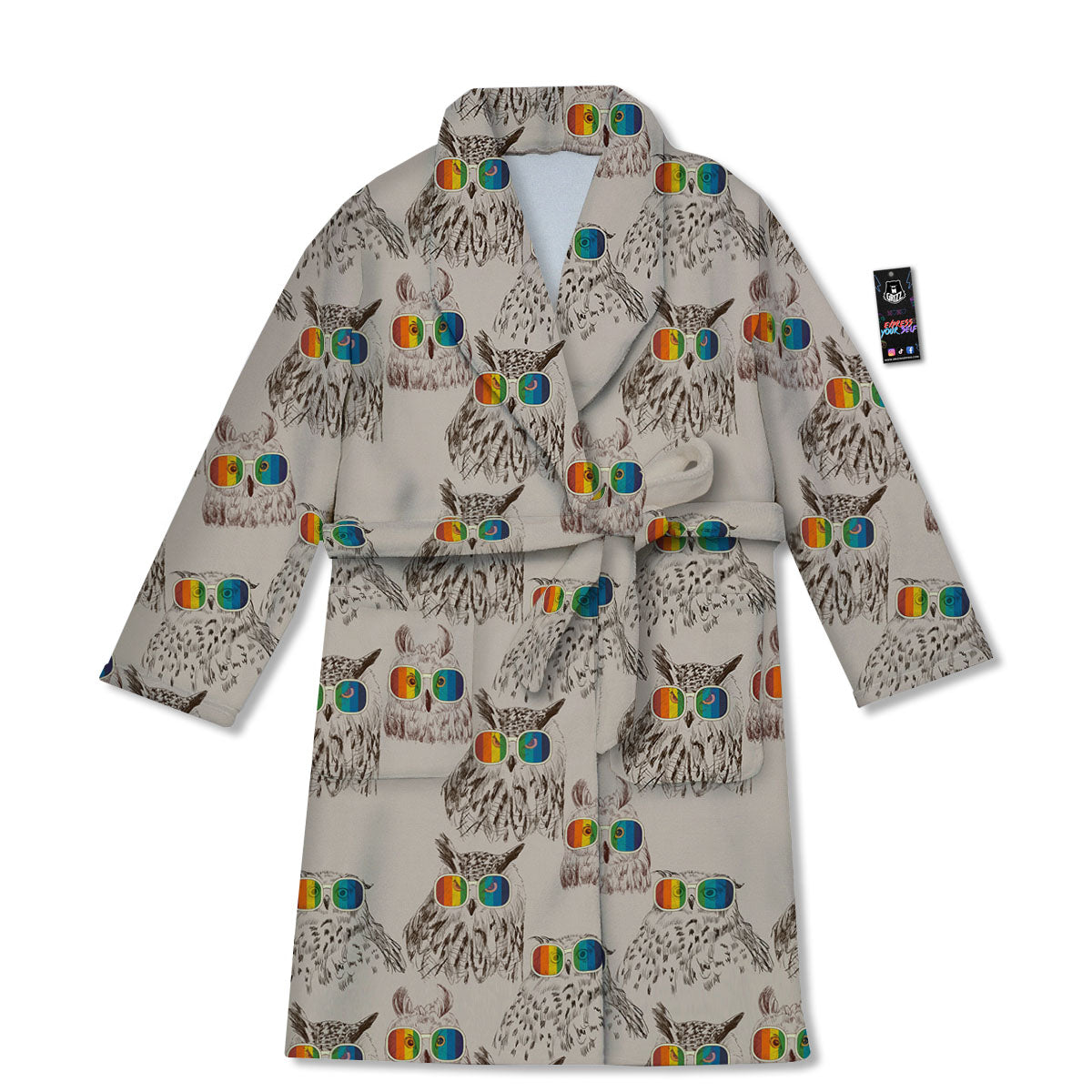 Owl Glasses Print Pattern Bathrobe-grizzshop