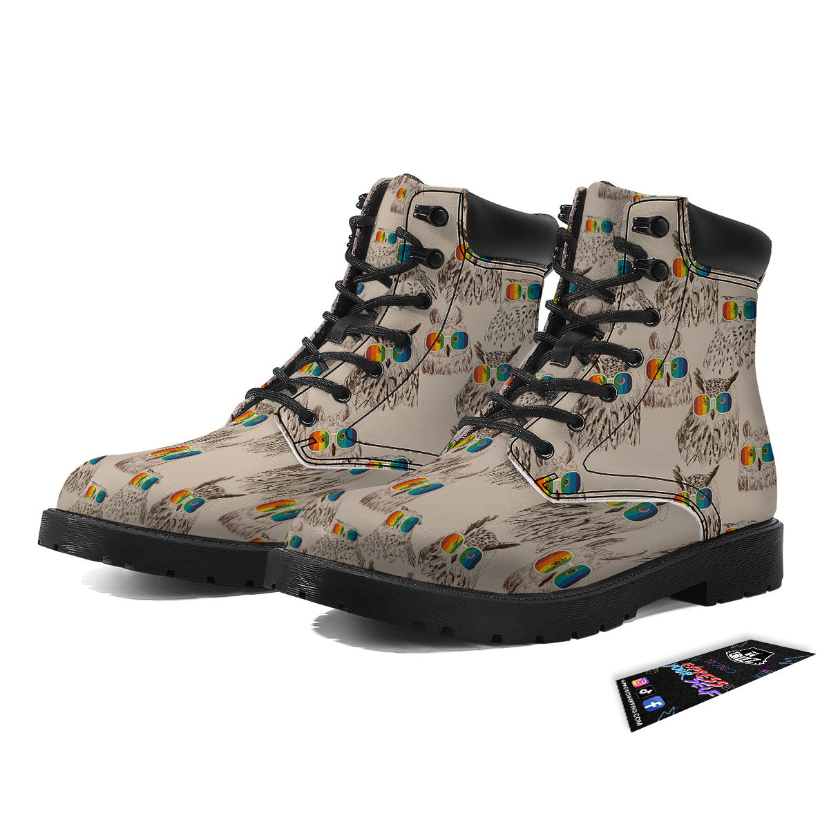 Owl Glasses Print Pattern Boots-grizzshop