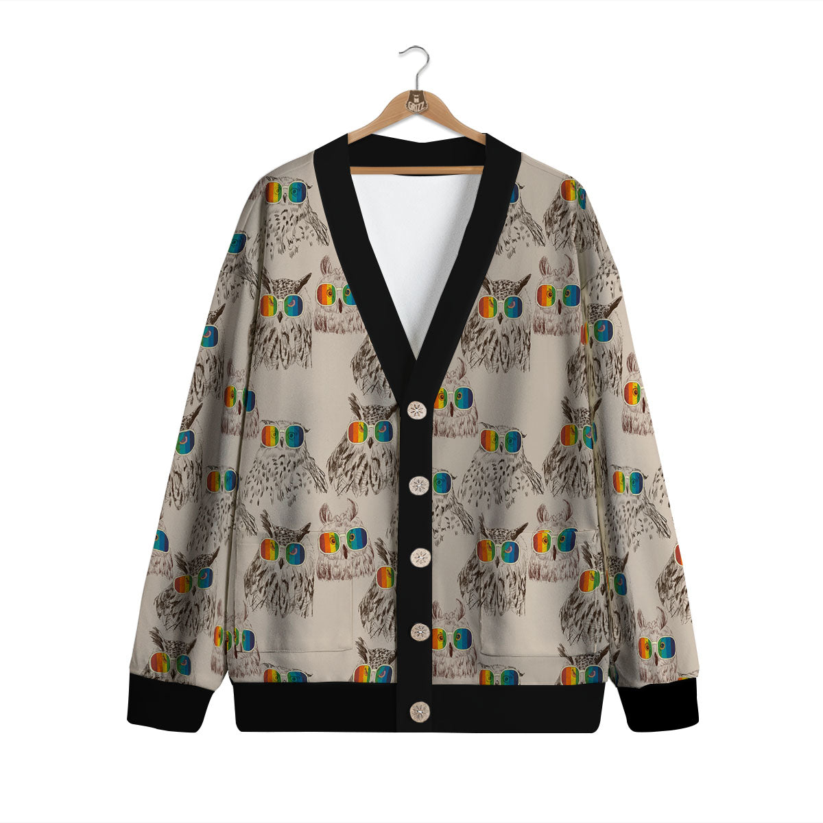 Owl Glasses Print Pattern Cardigan-grizzshop