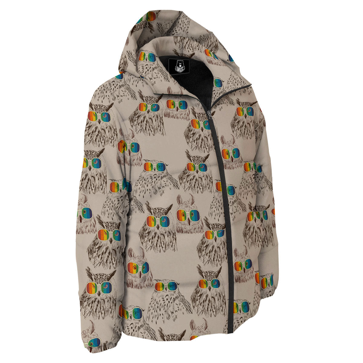 Owl Glasses Print Pattern Down Jacket-grizzshop