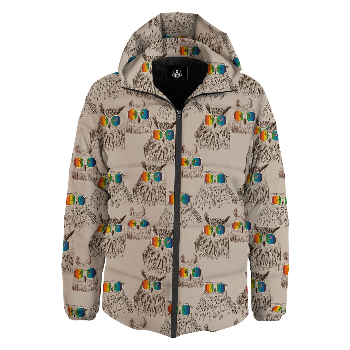 Owl Glasses Print Pattern Down Jacket-grizzshop
