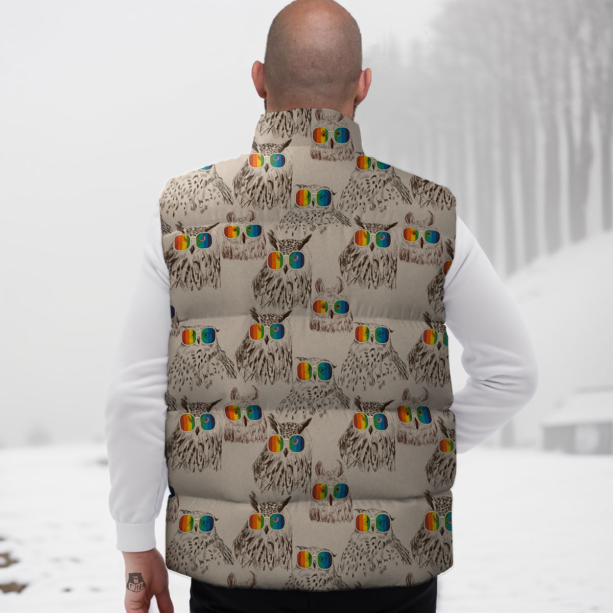 Owl Glasses Print Pattern Down Vest
