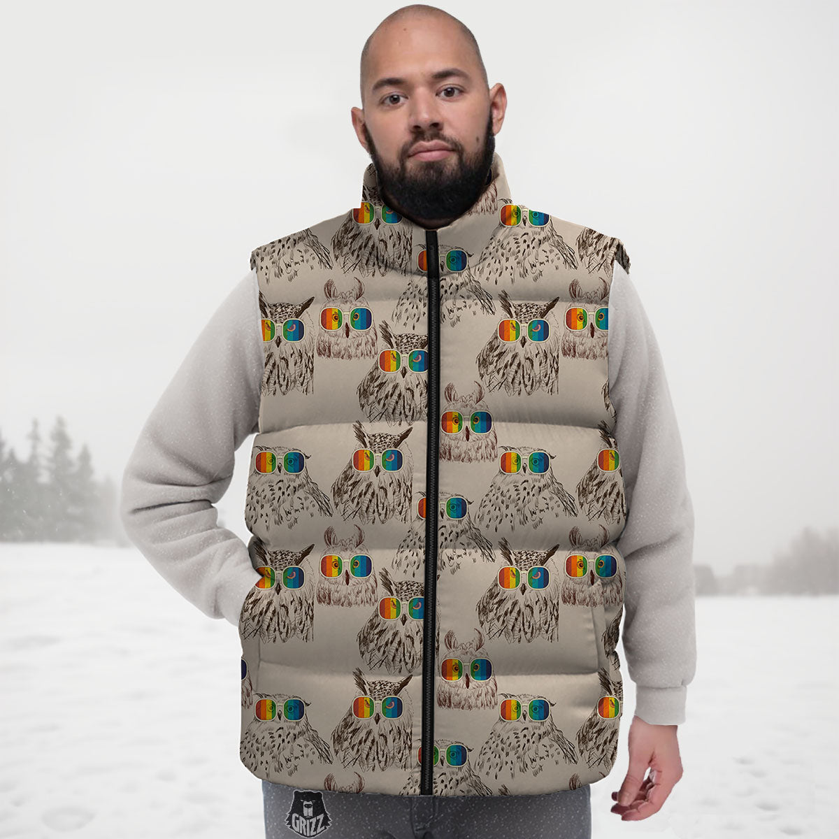 Owl Glasses Print Pattern Down Vest
