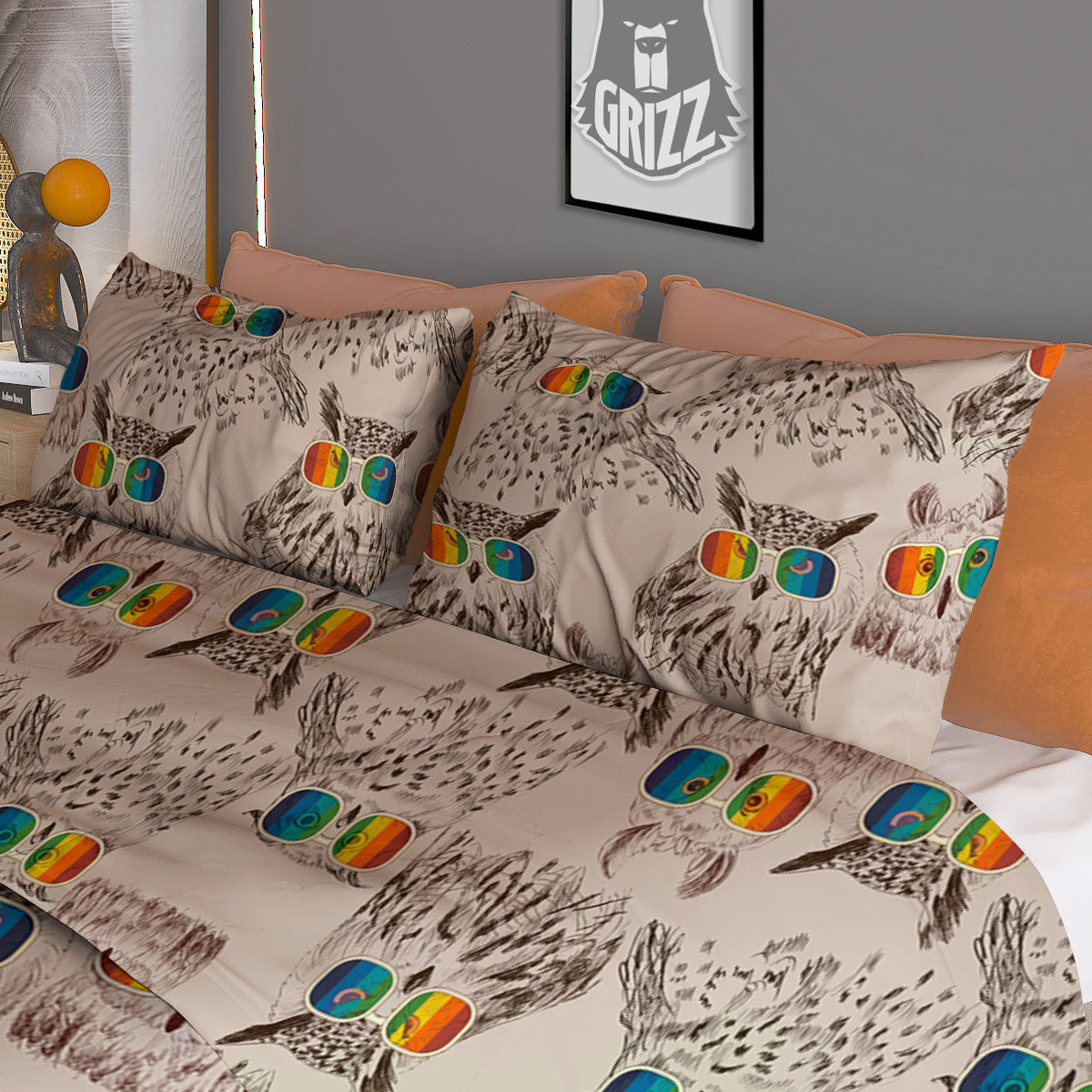 Owl Glasses Print Pattern Duvet Cover Bedding Set