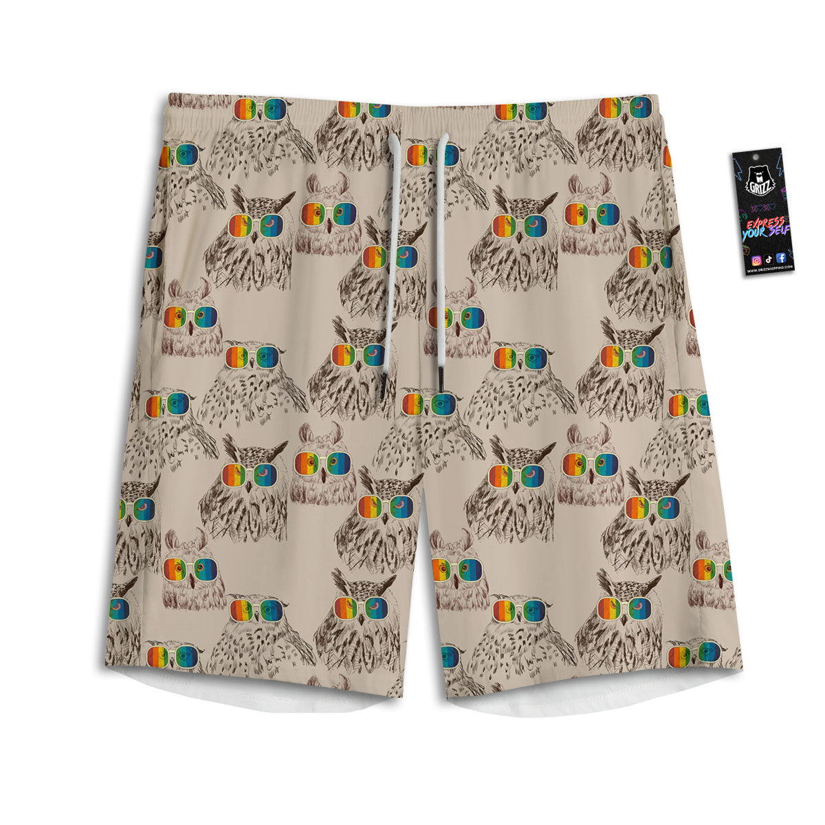 Owl Glasses Print Pattern Men's Athletic Shorts