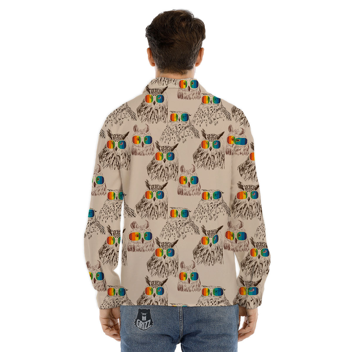 Owl Glasses Print Pattern Men's Dress Shirts-grizzshop