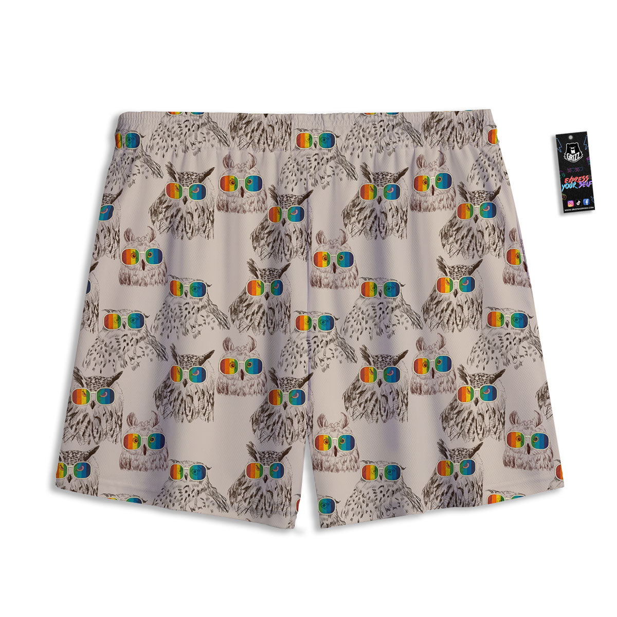 Owl Glasses Print Pattern Mesh Shorts