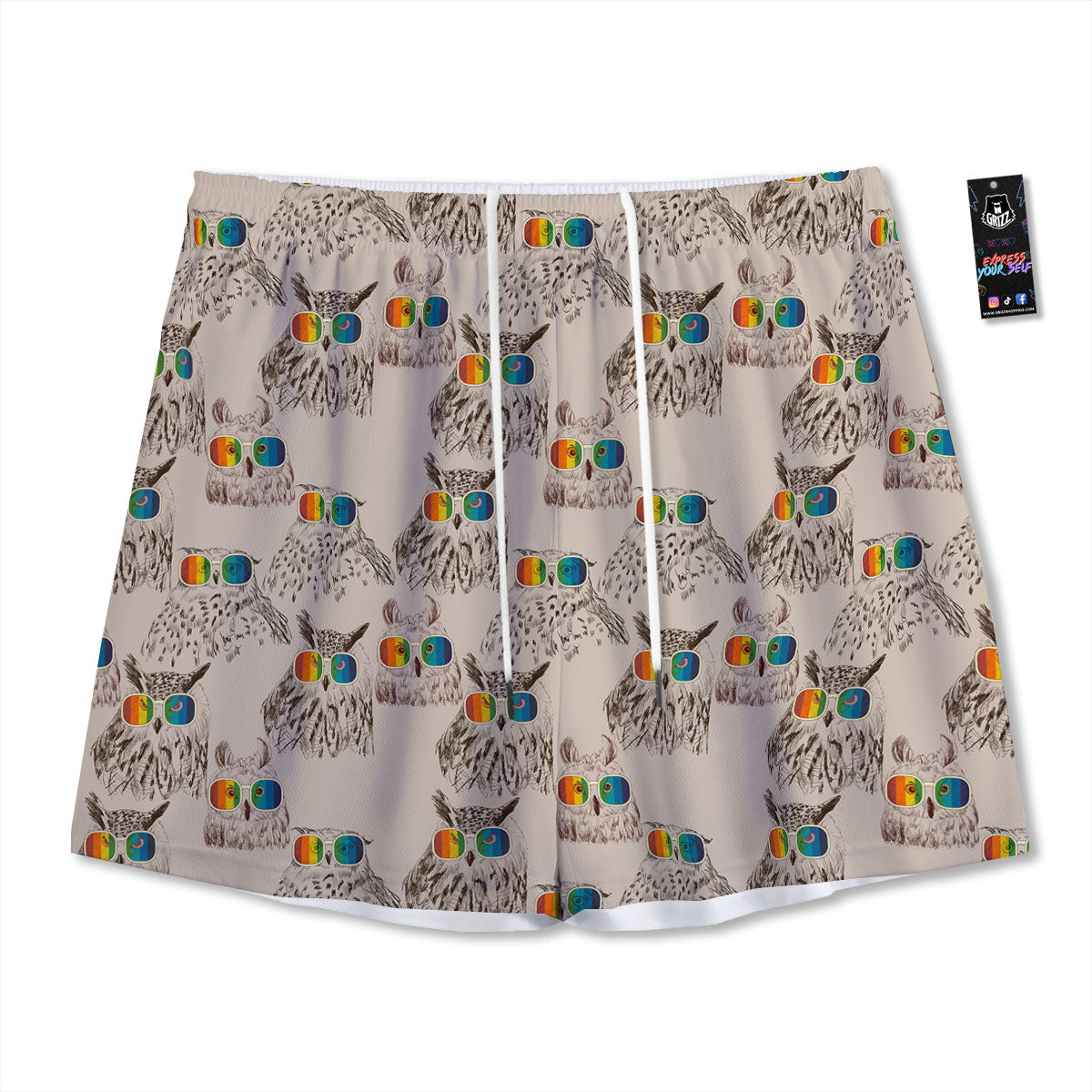 Owl Glasses Print Pattern Mesh Shorts