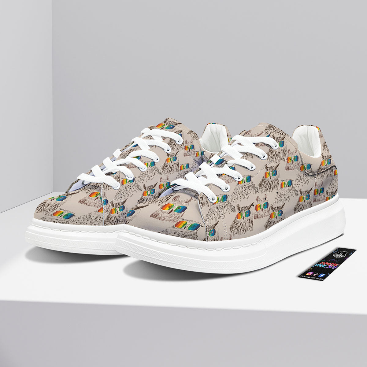 Owl Glasses Print Pattern Platform Shoes-grizzshop