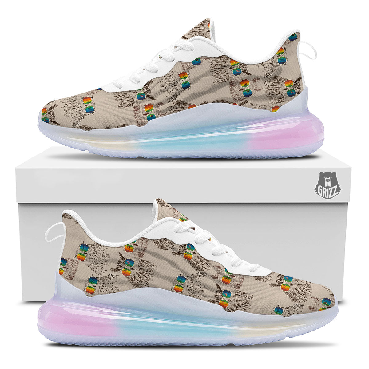 Owl Glasses Print Pattern Running Sneakers-grizzshop