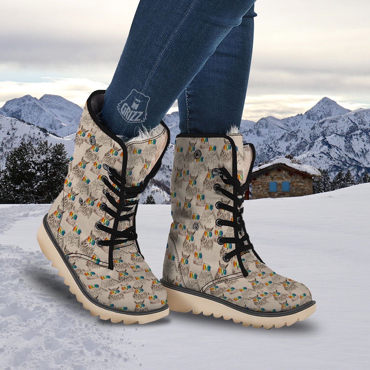 Owl Glasses Print Pattern Snow Boots-grizzshop