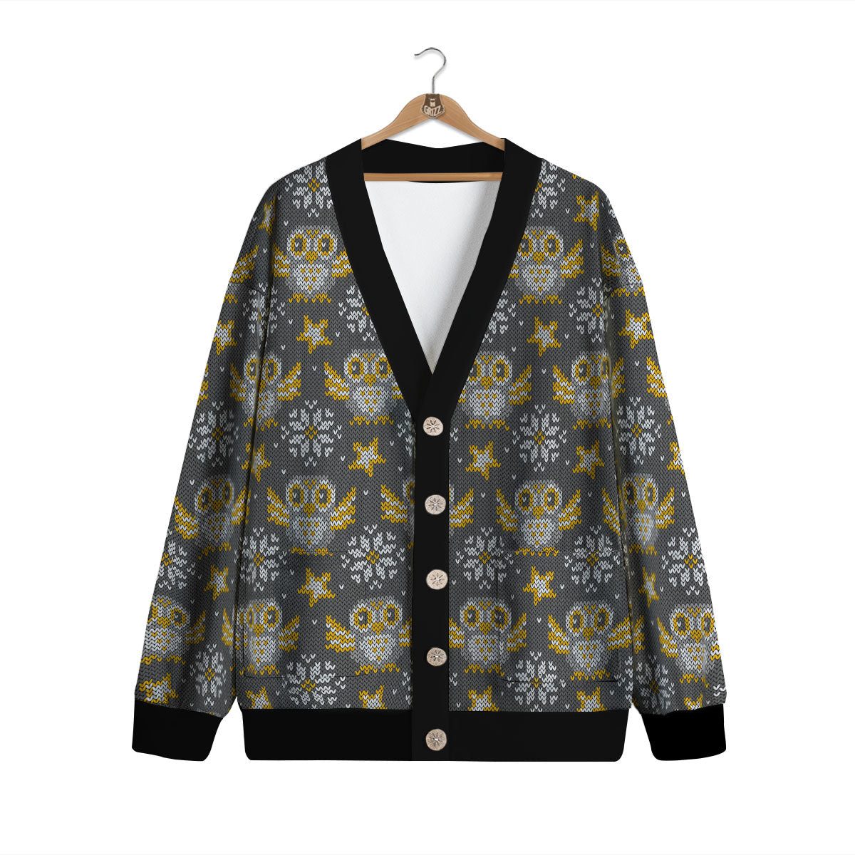 Owl Knitted Print Pattern Cardigan-grizzshop