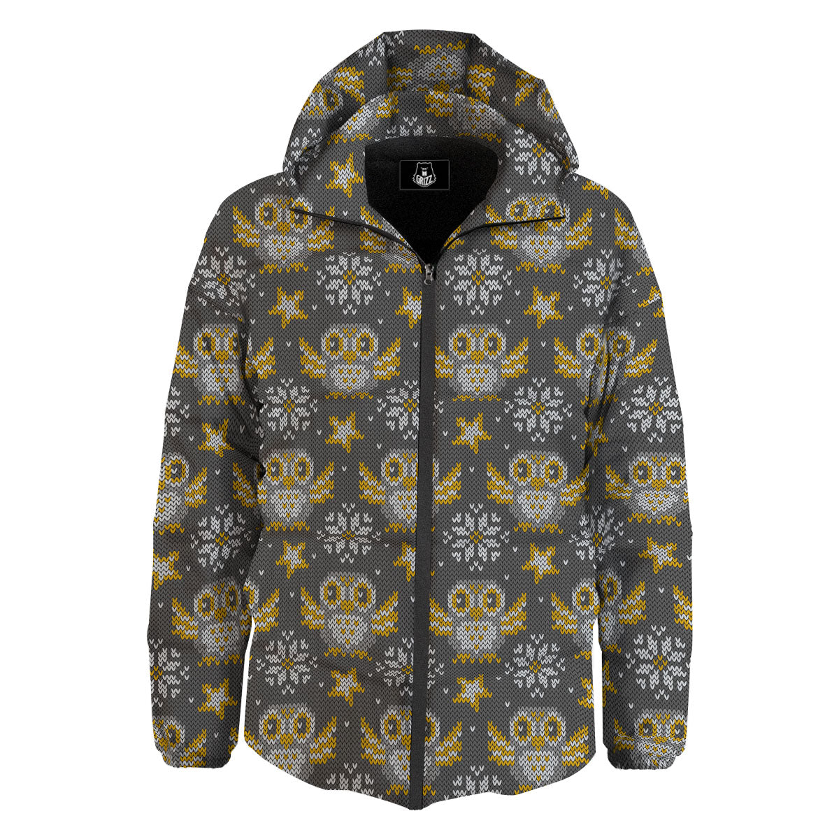 Owl Knitted Print Pattern Down Jacket-grizzshop
