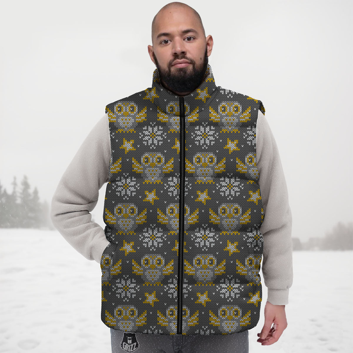 Owl Knitted Print Pattern Down Vest
