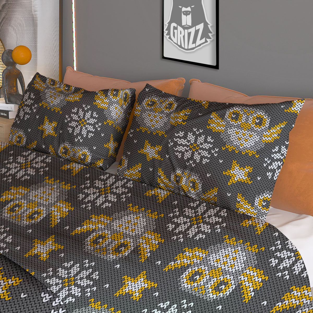 Owl Knitted Print Pattern Duvet Cover Bedding Set