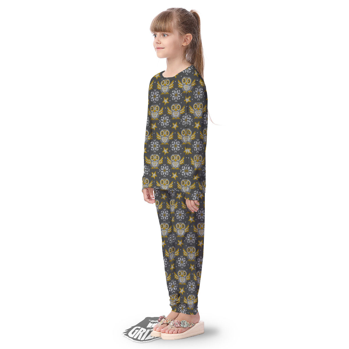 Owl Knitted Print Pattern Kid's Pajamas-grizzshop