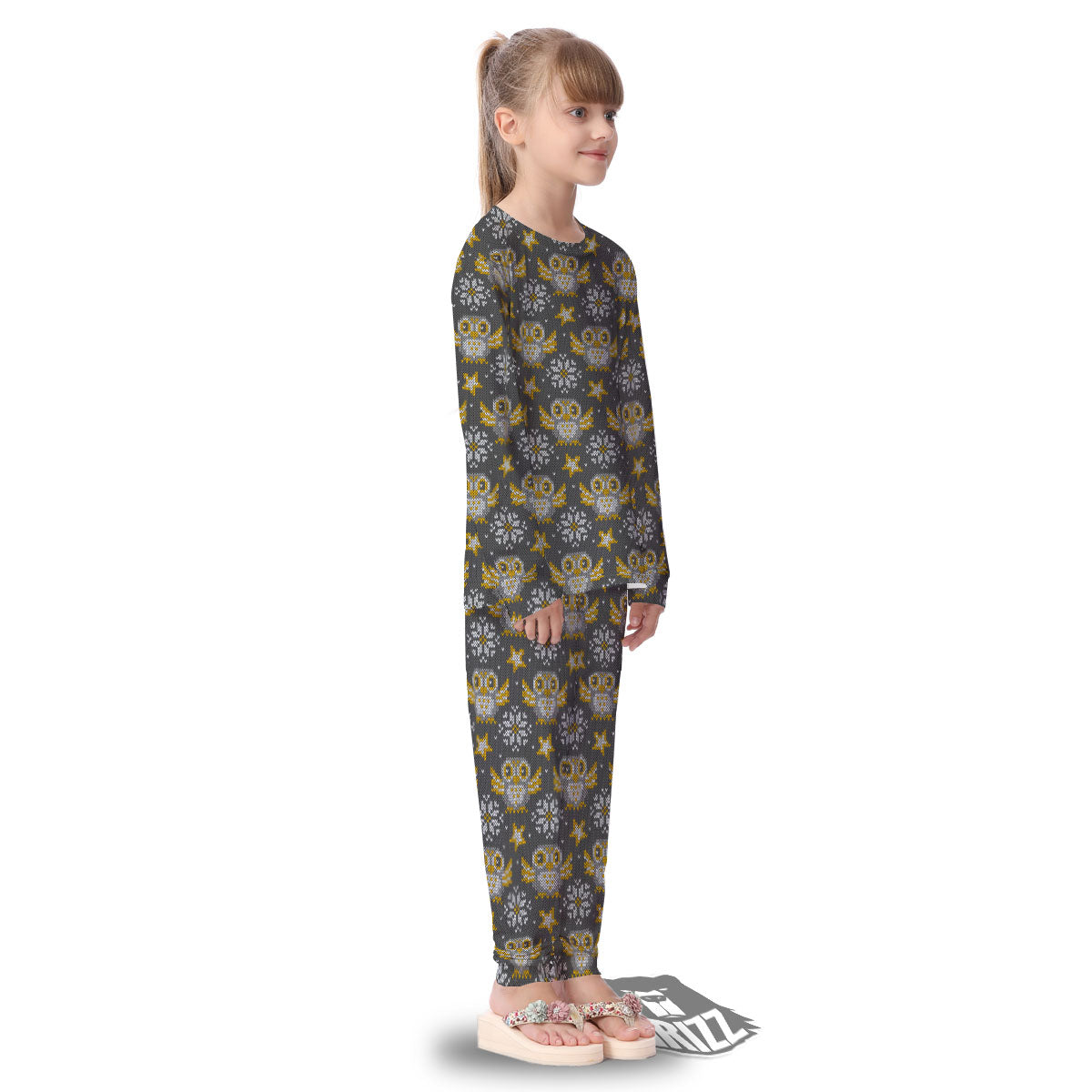 Owl Knitted Print Pattern Kid's Pajamas-grizzshop