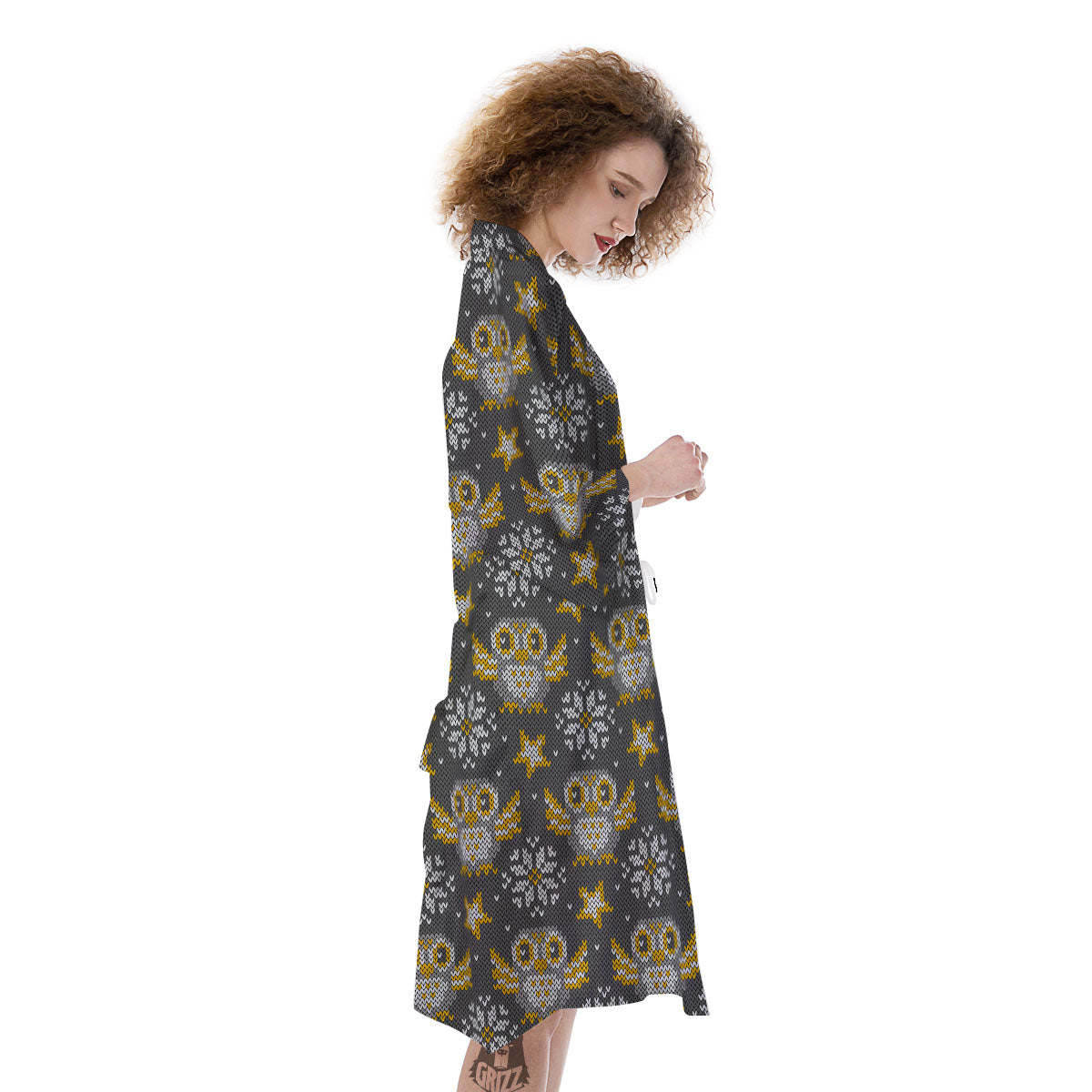 Owl Knitted Print Pattern Kimono-grizzshop