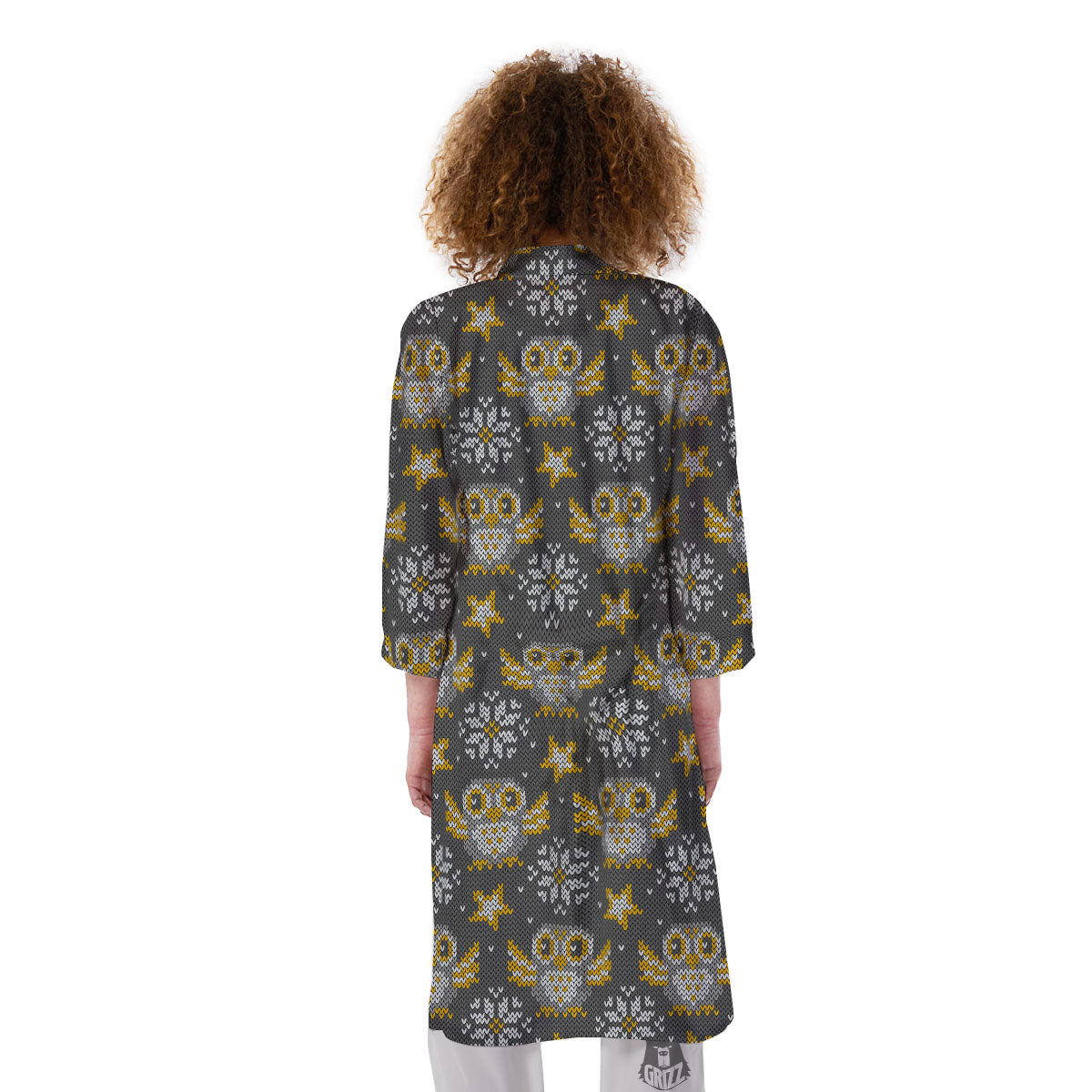 Owl Knitted Print Pattern Kimono-grizzshop