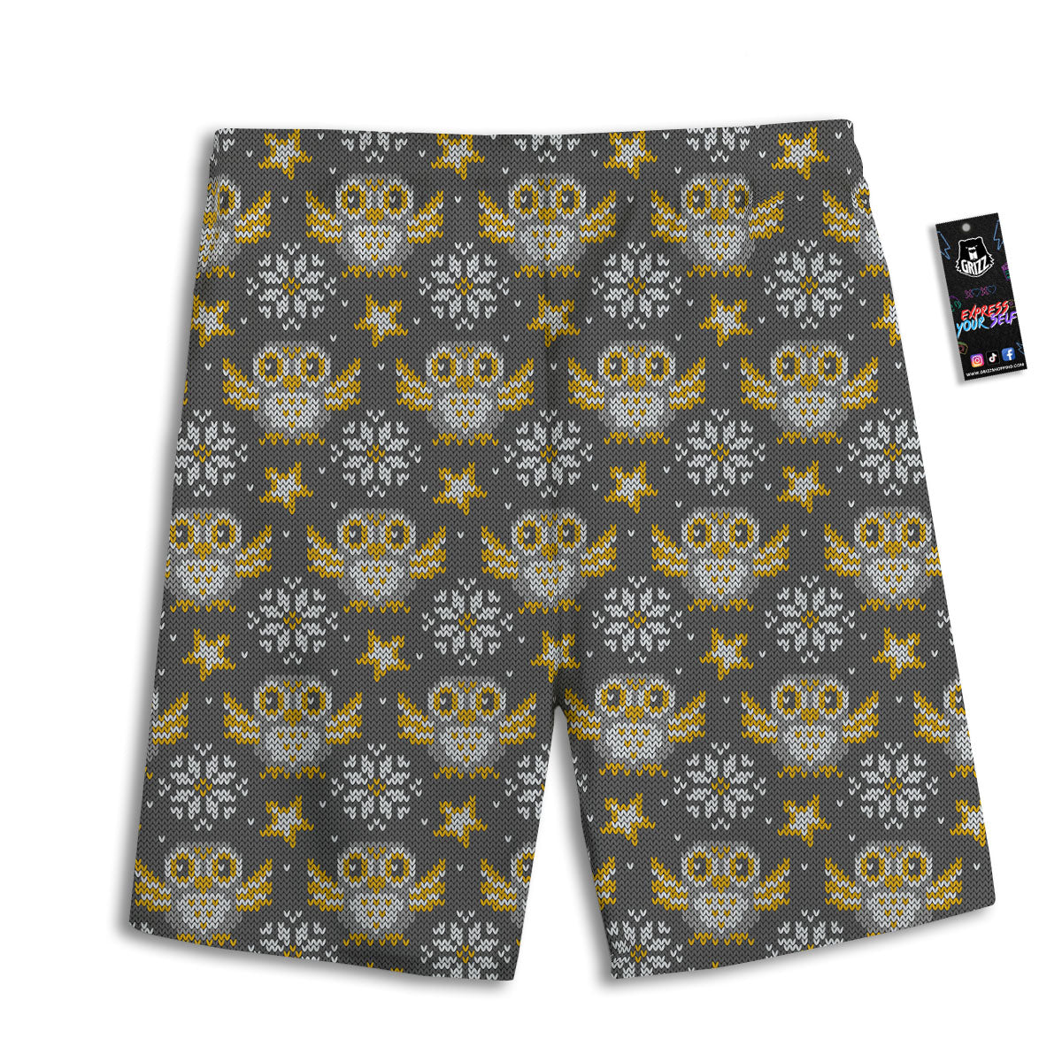 Owl Knitted Print Pattern Men's Athletic Shorts