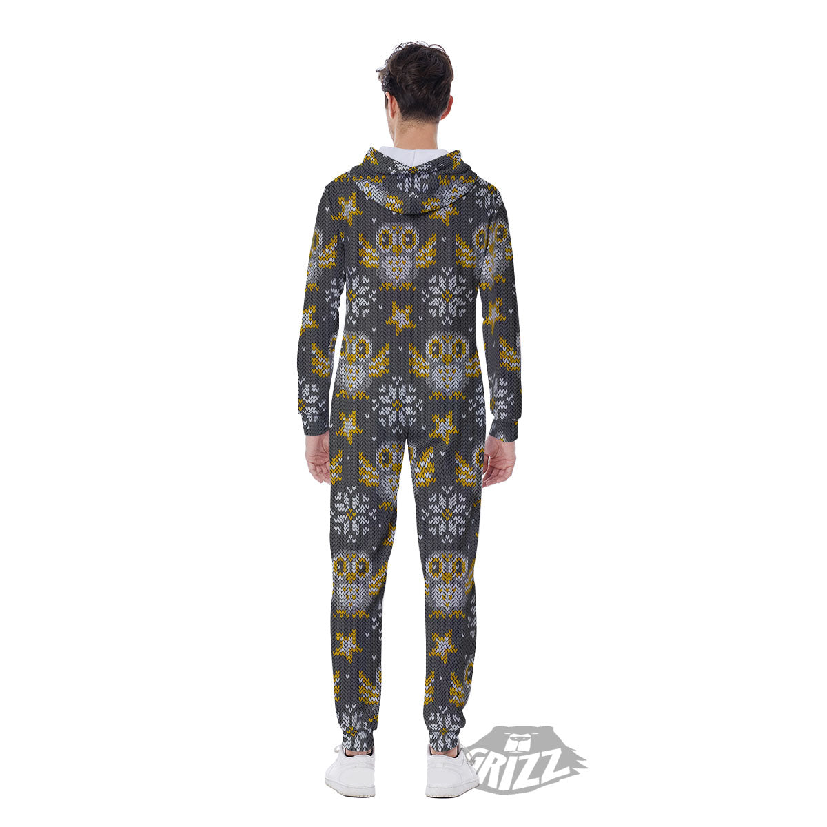 Owl Knitted Print Pattern Men's Jumpsuit-grizzshop