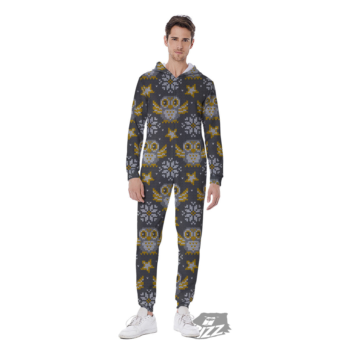 Owl Knitted Print Pattern Men's Jumpsuit-grizzshop