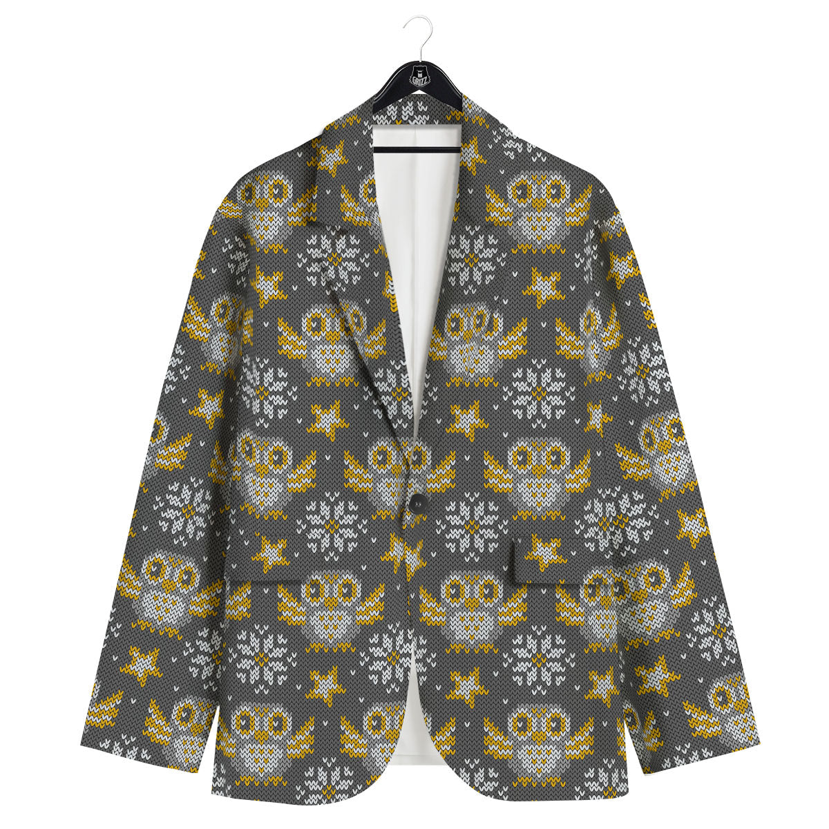 Owl Knitted Print Pattern Men's Sport Coat-grizzshop