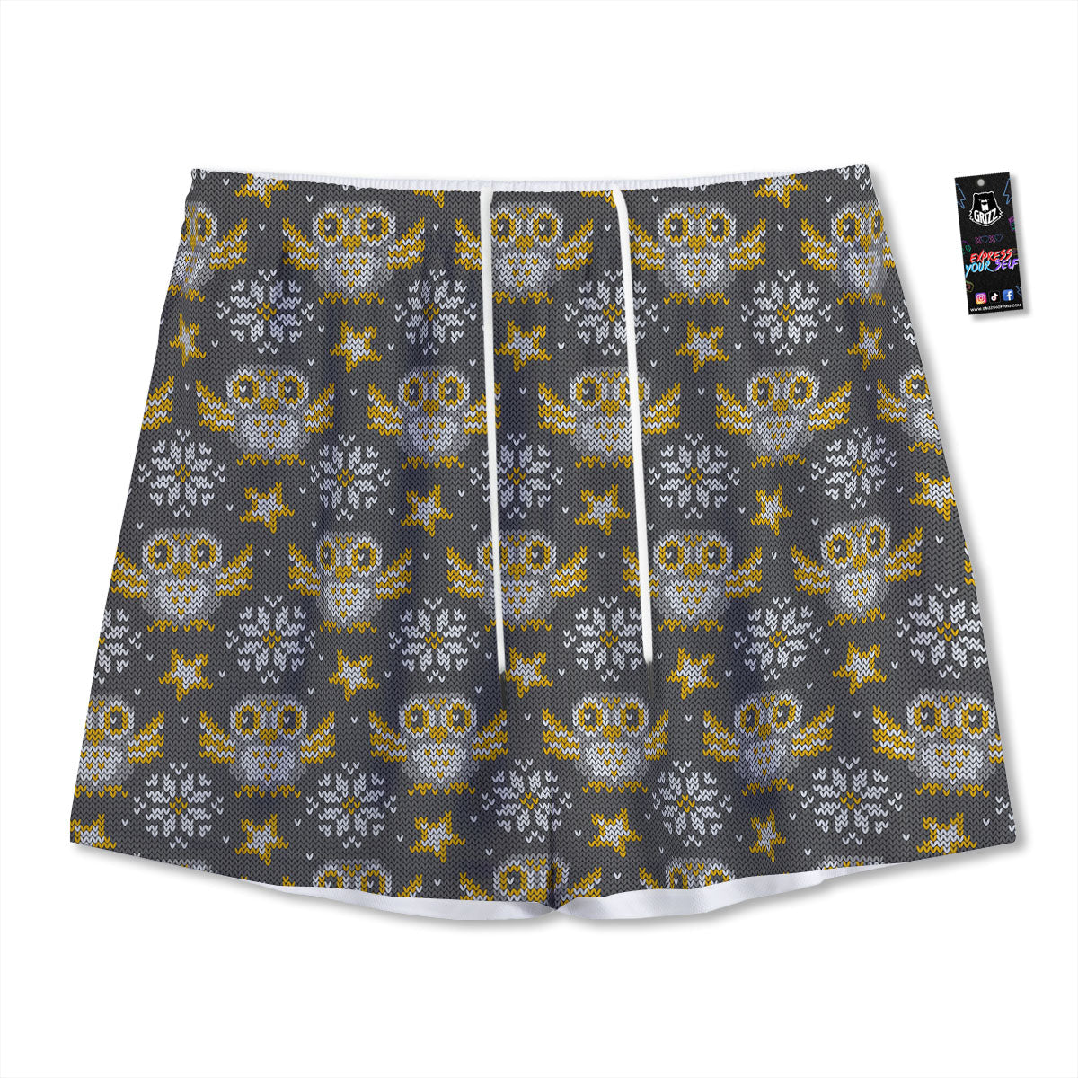 Owl Knitted Print Pattern Mesh Shorts