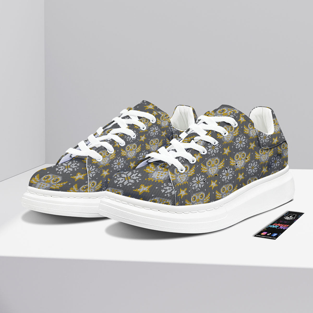 Owl Knitted Print Pattern Platform Shoes-grizzshop