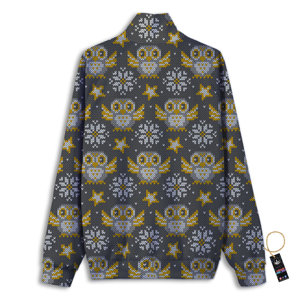 Owl Knitted Print Pattern Track Jacket-grizzshop