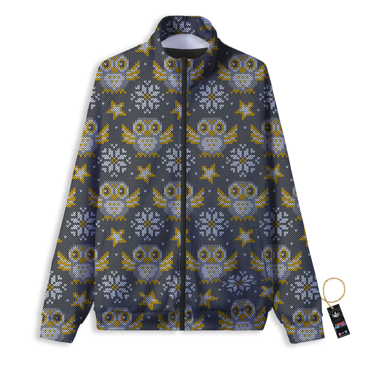 Owl Knitted Print Pattern Track Jacket-grizzshop
