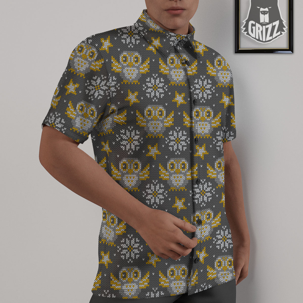 Owl Knitted Print Pattern Untucked Shirts-grizzshop