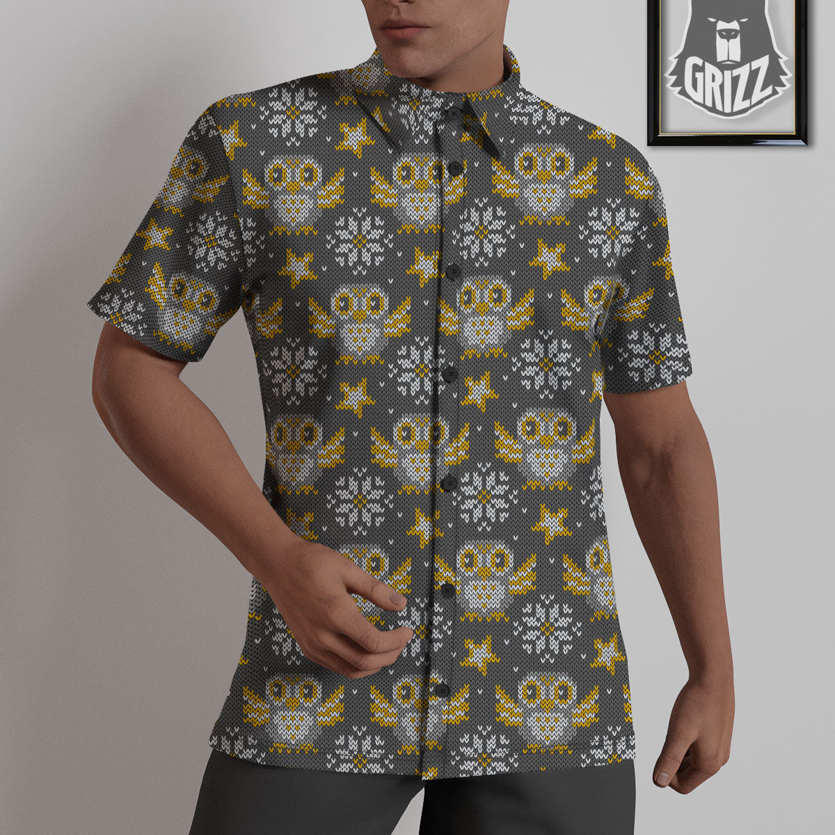 Owl Knitted Print Pattern Untucked Shirts-grizzshop