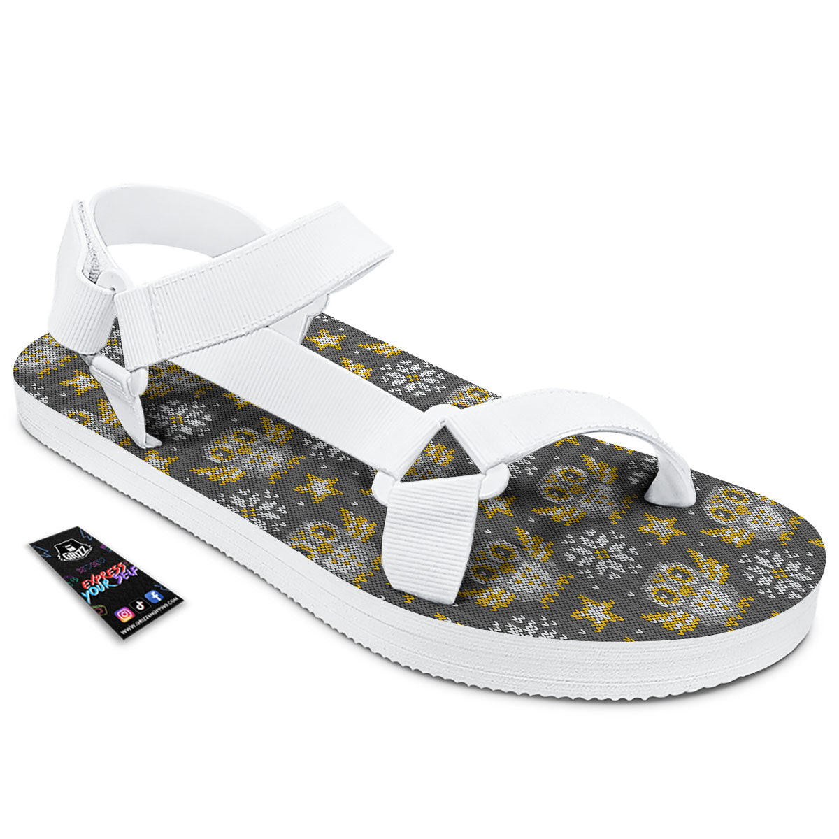 Owl Knitted Print Pattern White Open Toe Sandals-grizzshop