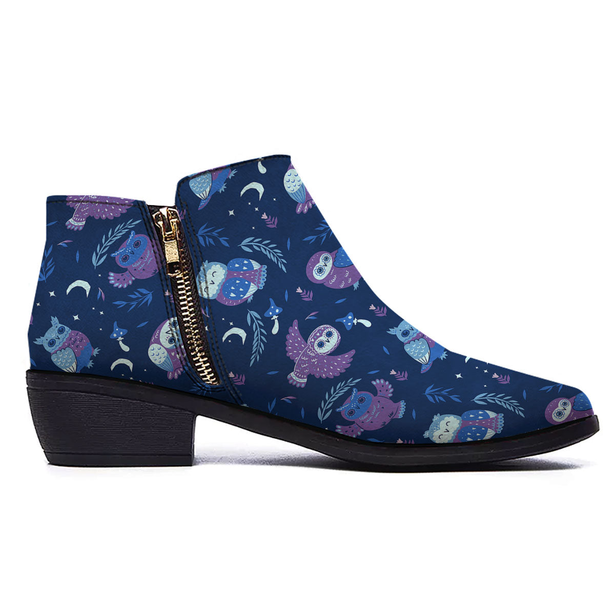 Owl Night Print Pattern Ankle Boots-grizzshop