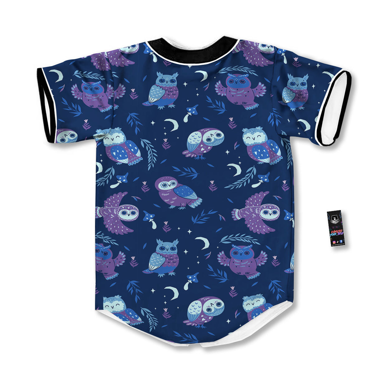 Owl Night Print Pattern Baseball Jersey-grizzshop