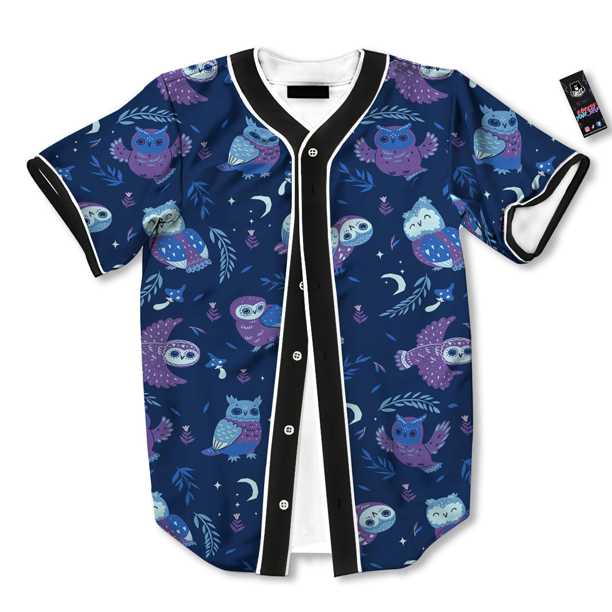 Owl Night Print Pattern Baseball Jersey-grizzshop