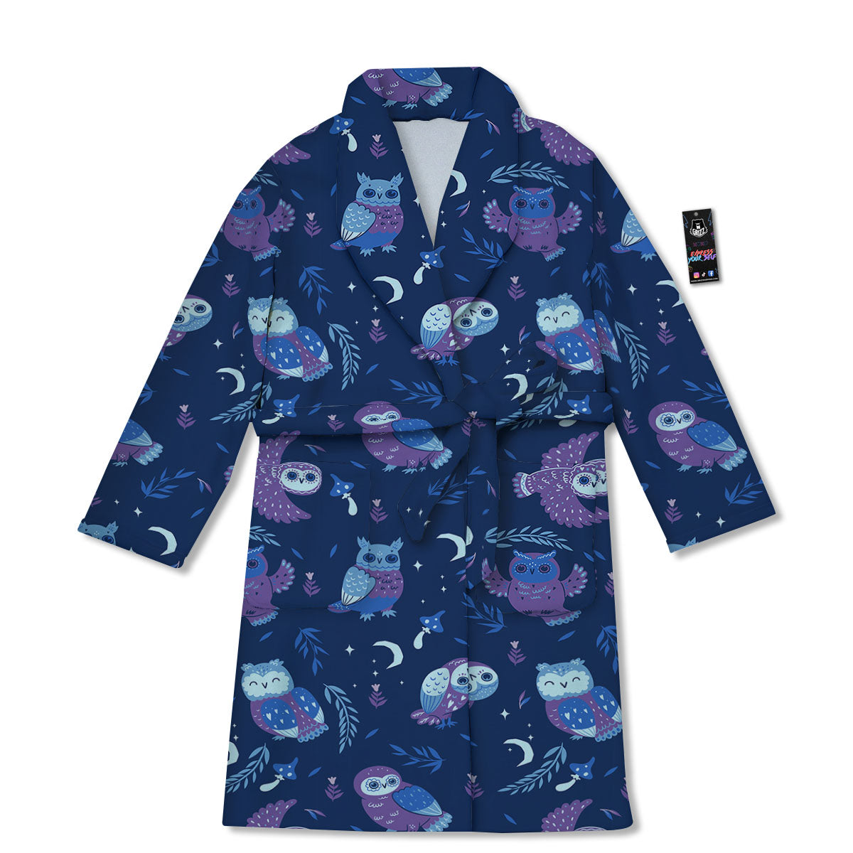 Owl Night Print Pattern Bathrobe-grizzshop