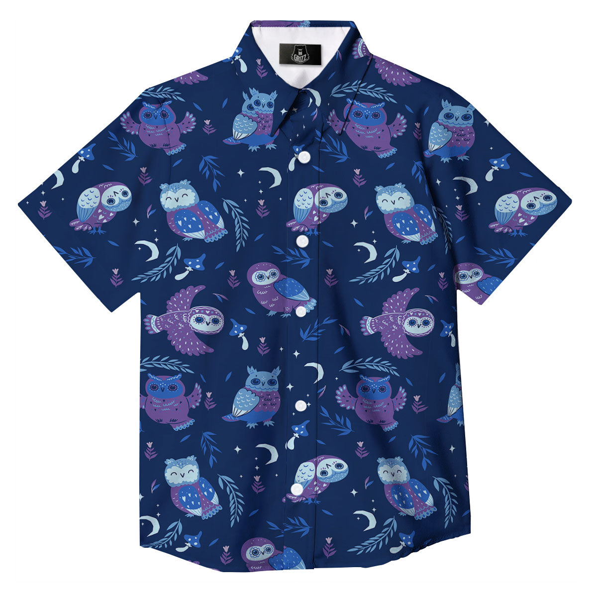 Owl Night Print Pattern Button Up Shirt-grizzshop