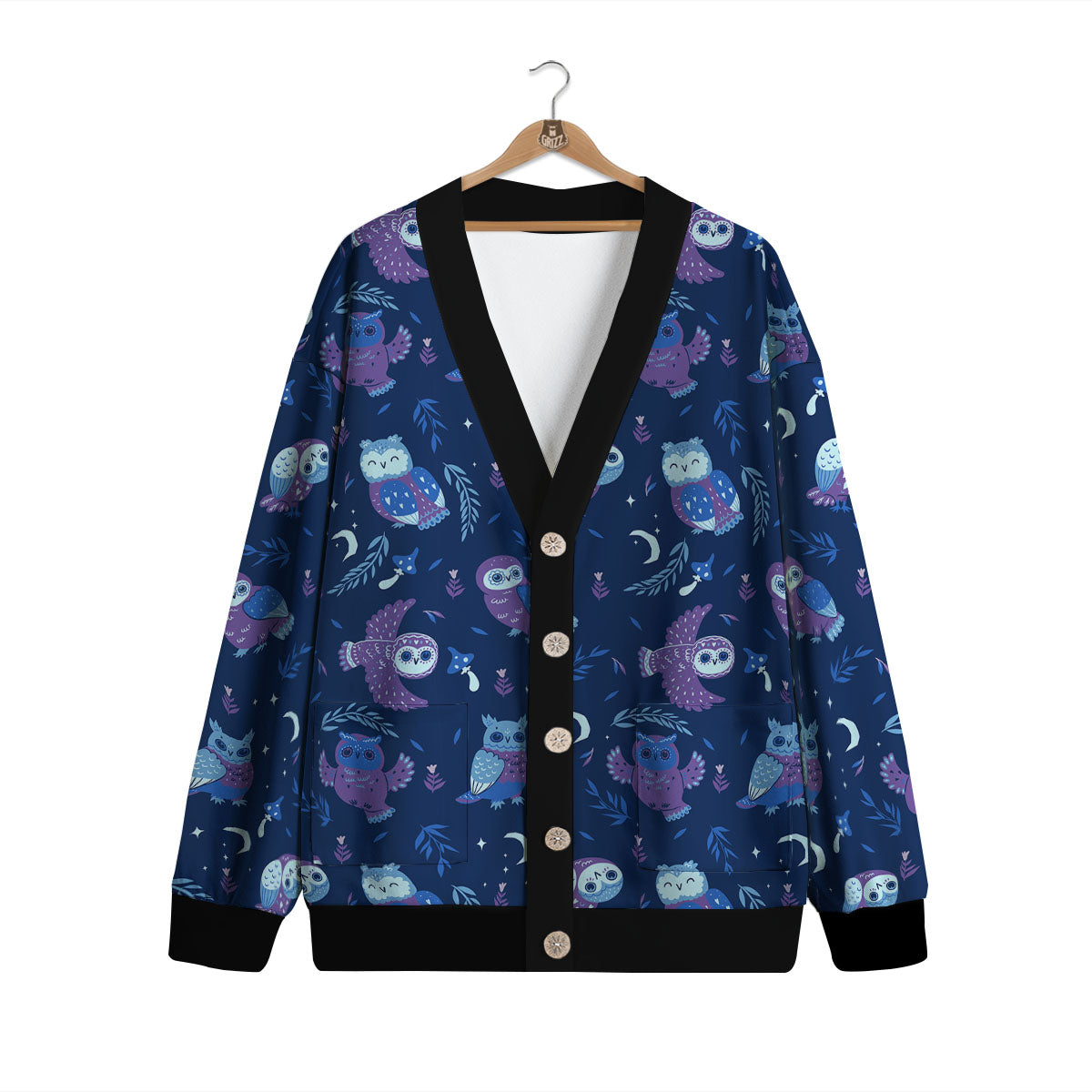 Owl Night Print Pattern Cardigan-grizzshop