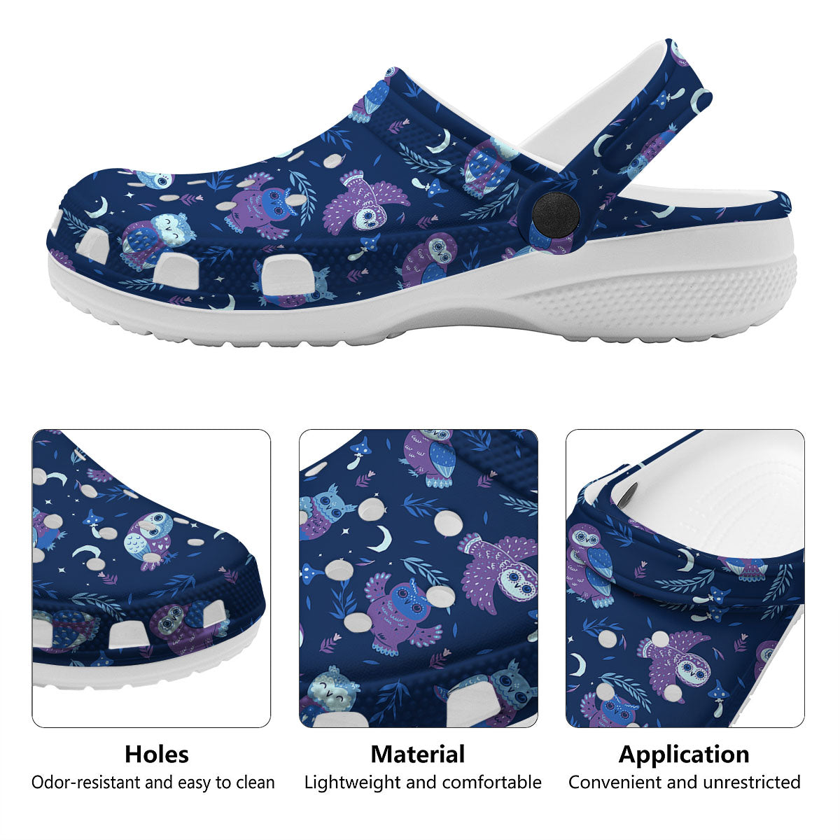 Owl Night Print Pattern Clog-grizzshop