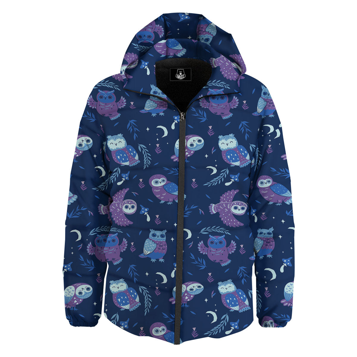 Owl Night Print Pattern Down Jacket-grizzshop