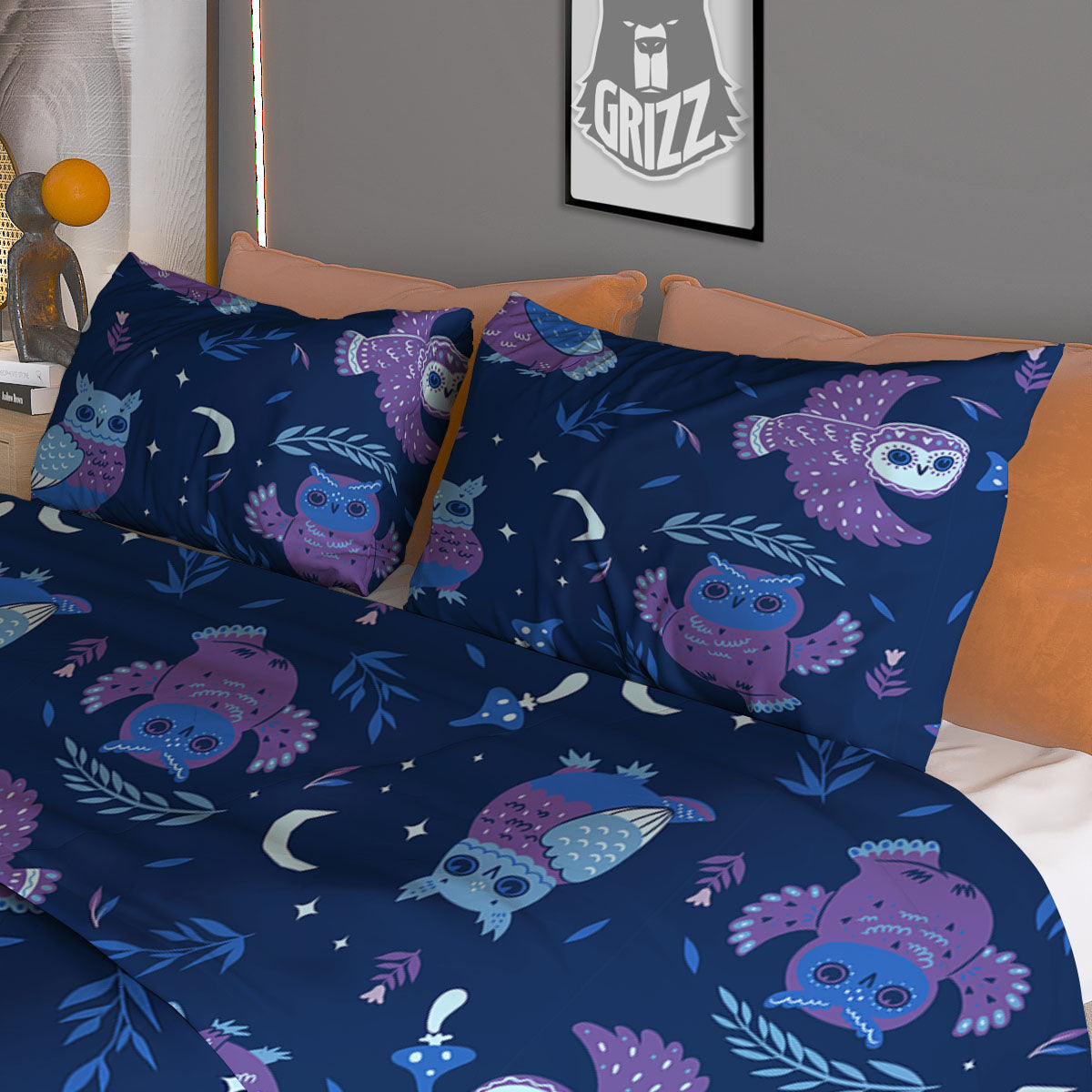 Owl Night Print Pattern Duvet Cover Bedding Set