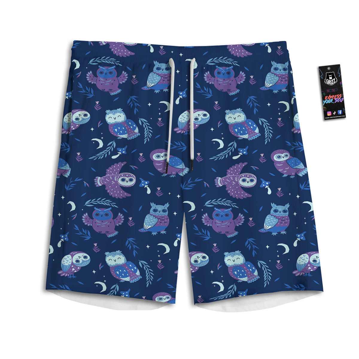 Owl Night Print Pattern Men's Athletic Shorts
