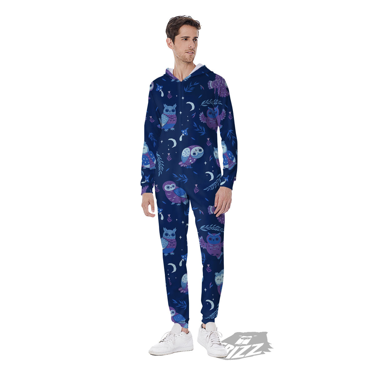Owl Night Print Pattern Men's Jumpsuit-grizzshop
