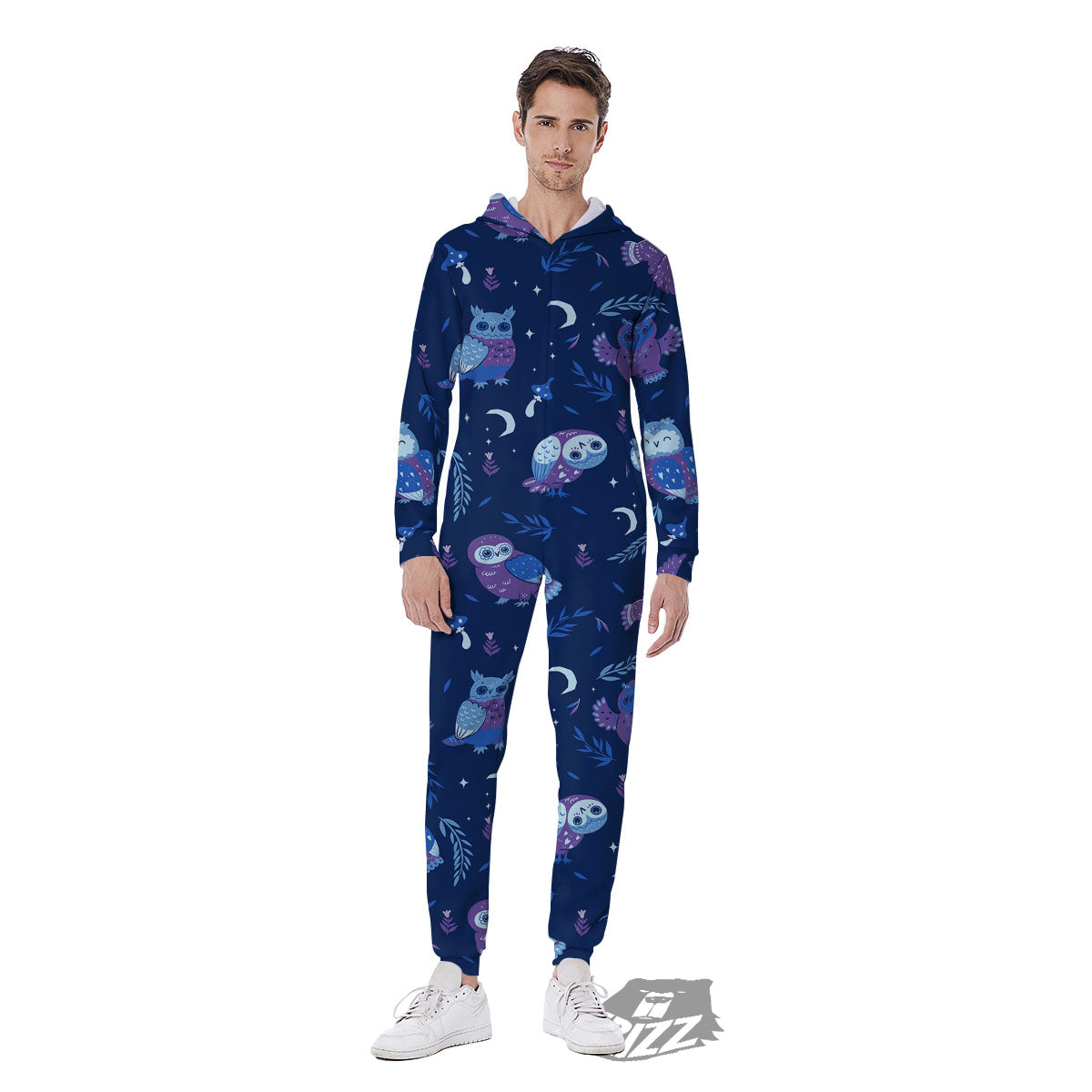 Owl Night Print Pattern Men's Jumpsuit-grizzshop