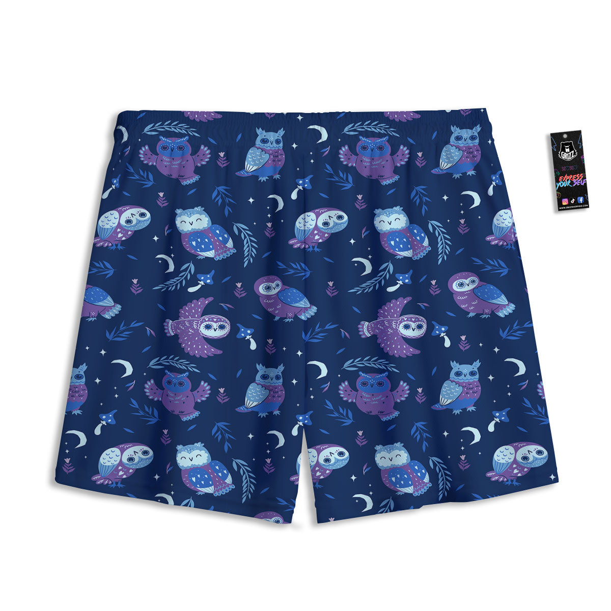 Owl Night Print Pattern Mesh Shorts