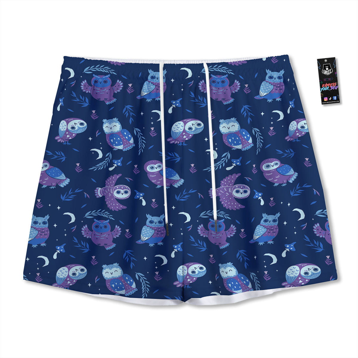 Owl Night Print Pattern Mesh Shorts