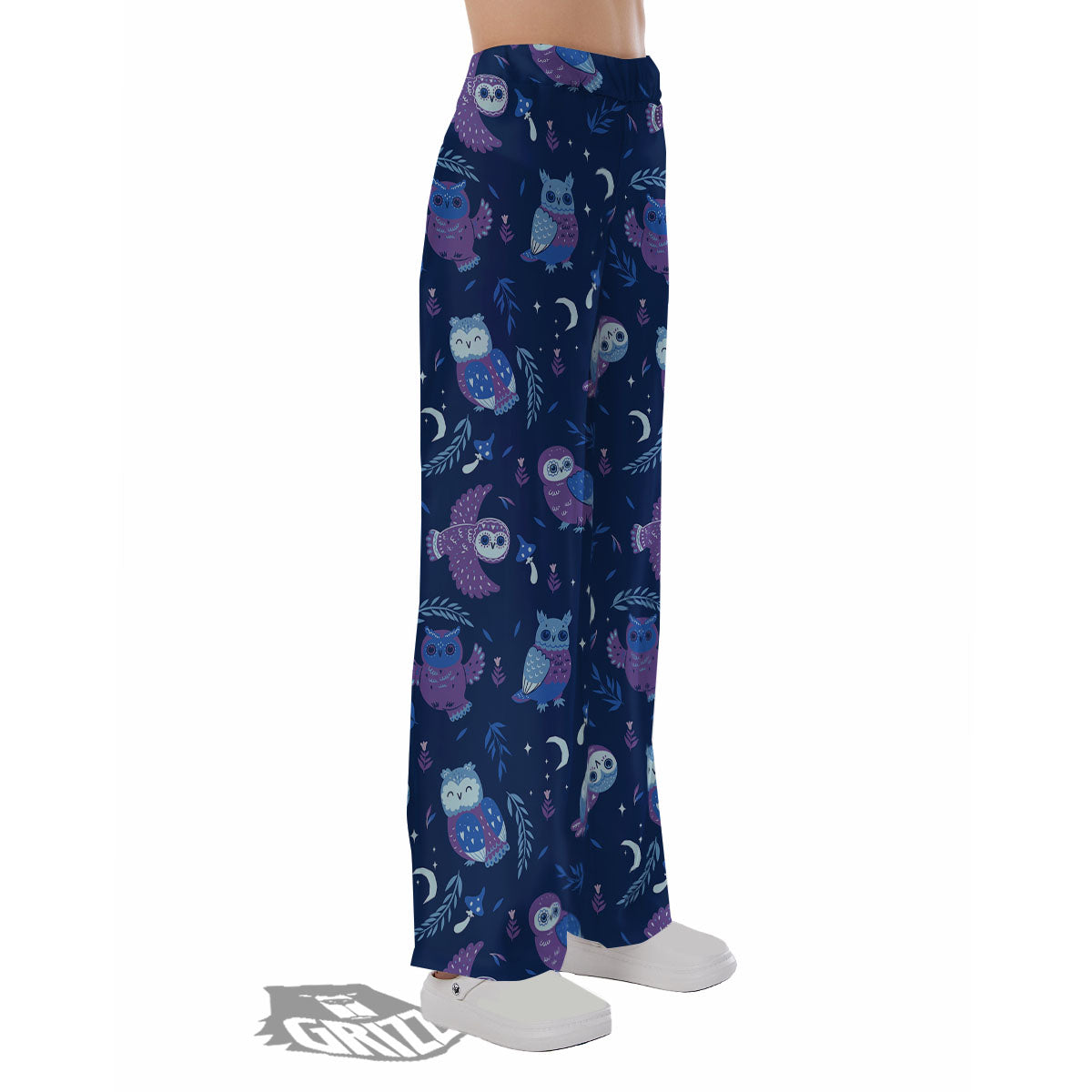 Owl Night Print Pattern Pajama Pants-grizzshop